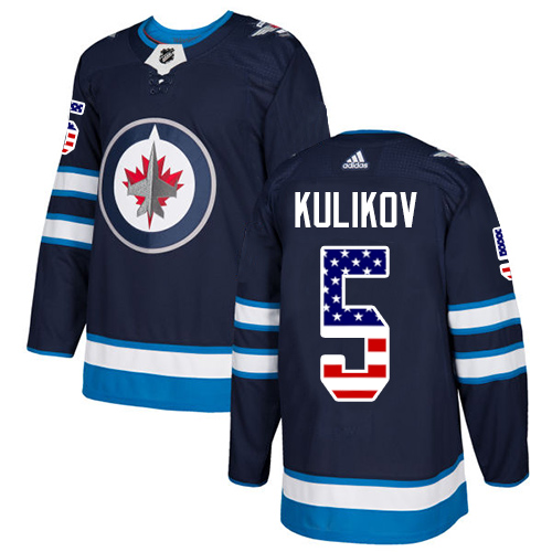 Adidas Jets #5 Dmitry Kulikov Navy Blue Home Authentic USA Flag Stitched NHL Jersey - Click Image to Close